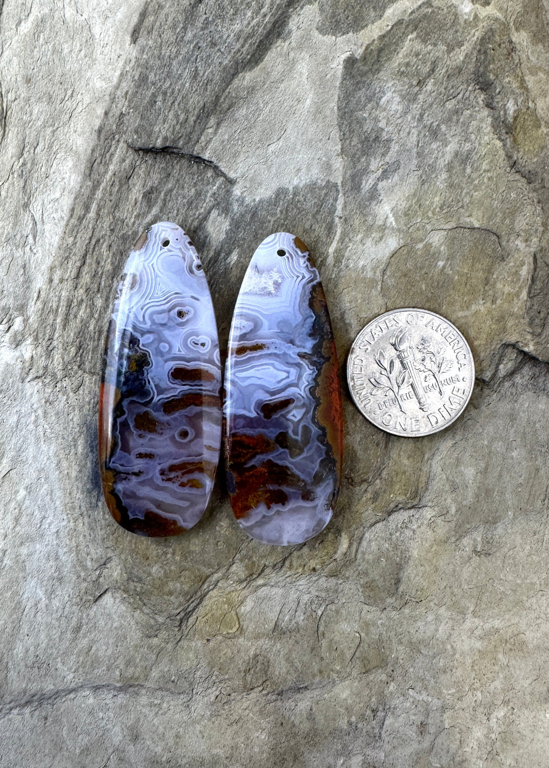 Pink Laguna Lace Agate Matching Earring Slab Bead Pair