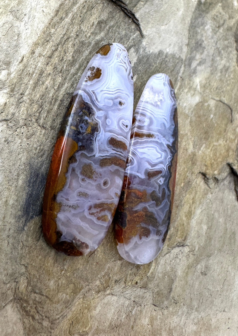 Pink Laguna Lace Agate Matching Earring Slab Bead Pair