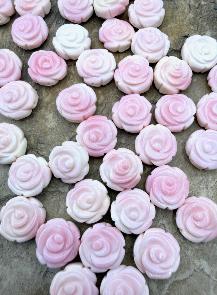 Pink Queen Conch Carved Rose Beads 12mm Package of 5 Beads