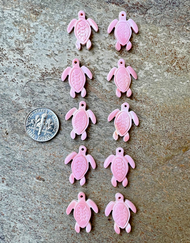 Pink Queen Conch Carved Turtle Beads Package of 2 Beads