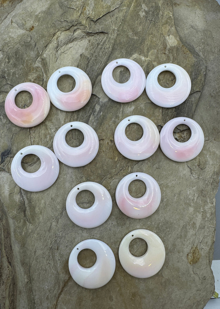 Pink Queen Conch Donut Bead Pair 30mm One Pair - Pink Conch