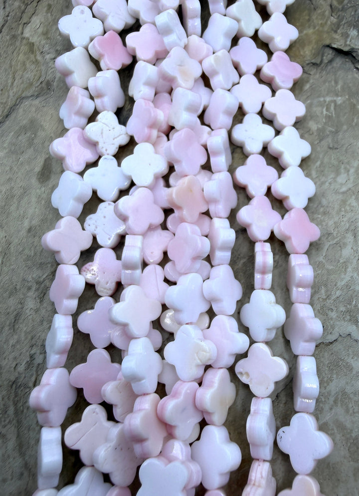 Pink Queen Conch Shell 10mm Quatrefoil Beads 16 inch