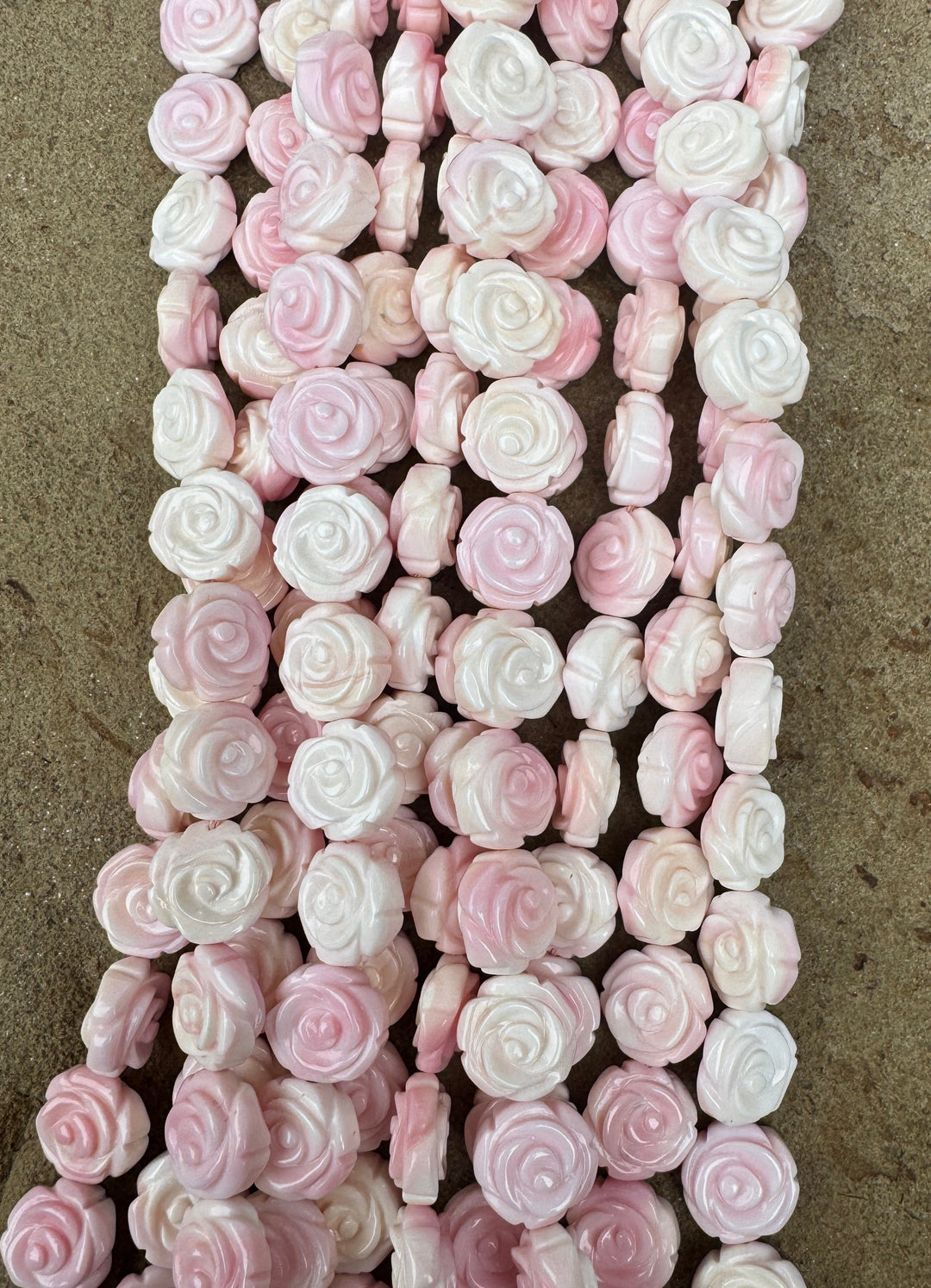 Pink Queen Conch Shell 12mm Carved Rose Bead Strand (16