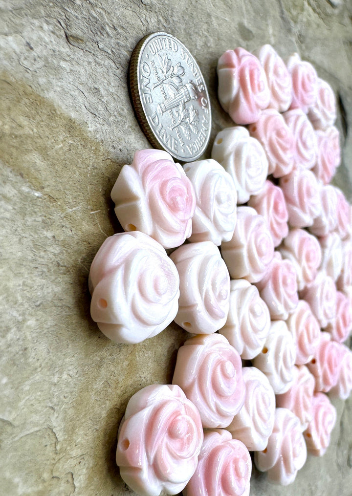 Pink Queen Conch Shell 12mm Carved Rose Beads (Package of 5