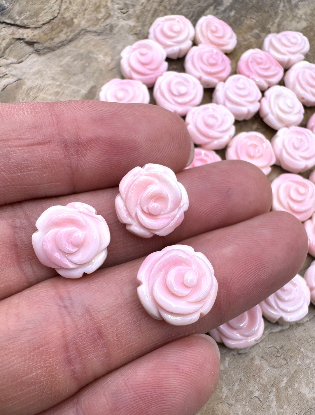 Pink Queen Conch Shell 12mm Carved Rose Beads (Package of 5