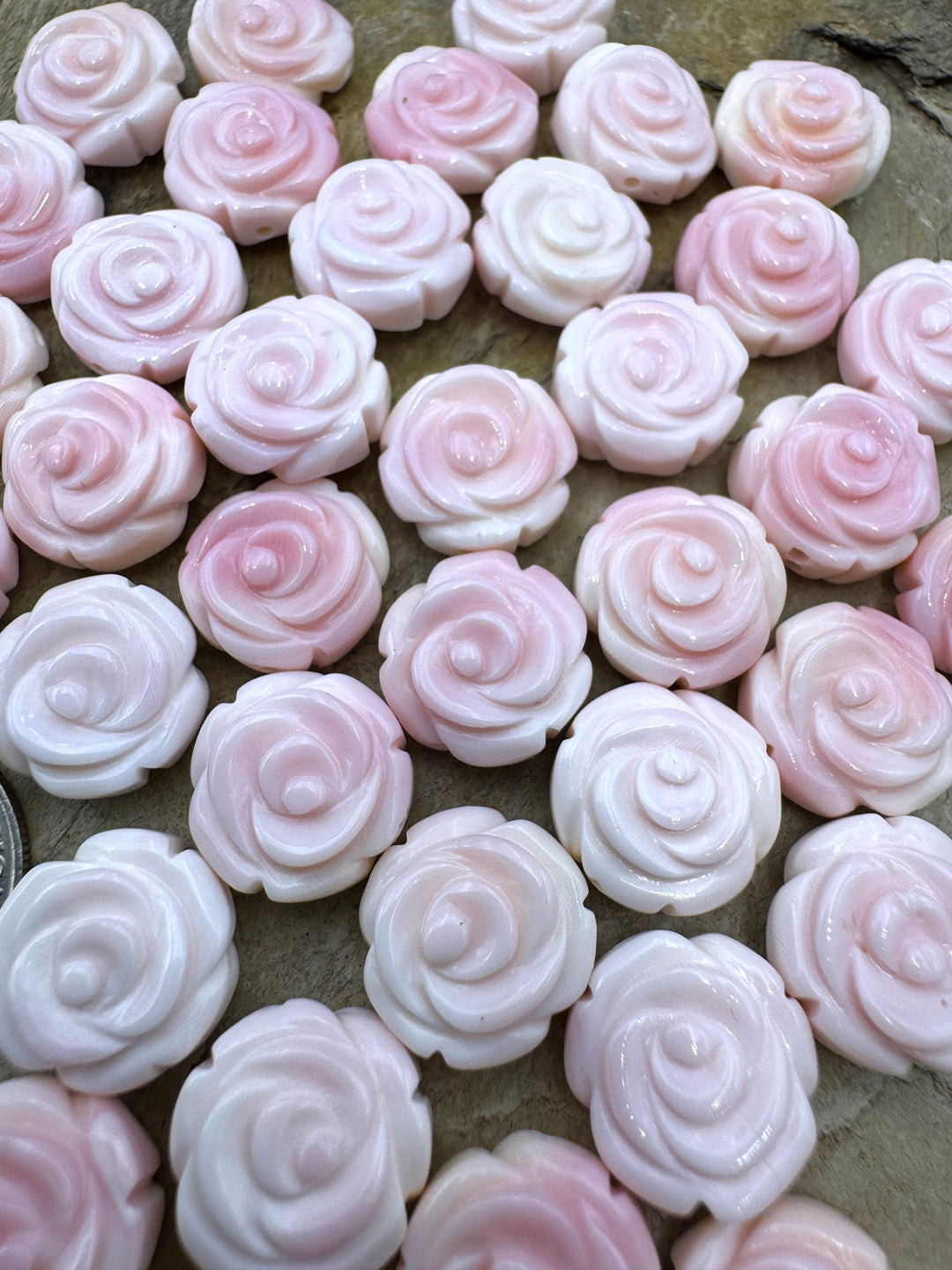 Pink Queen Conch Shell 12mm Carved Rose Beads (Package of 5