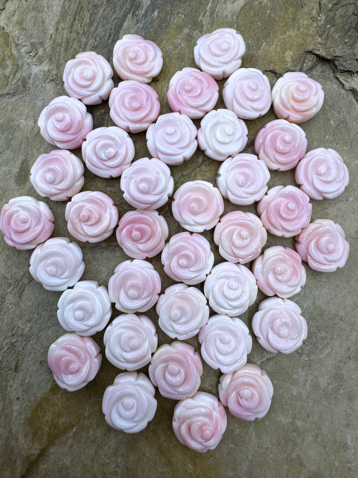 Pink Queen Conch Shell 12mm Carved Rose Beads (Package of 5