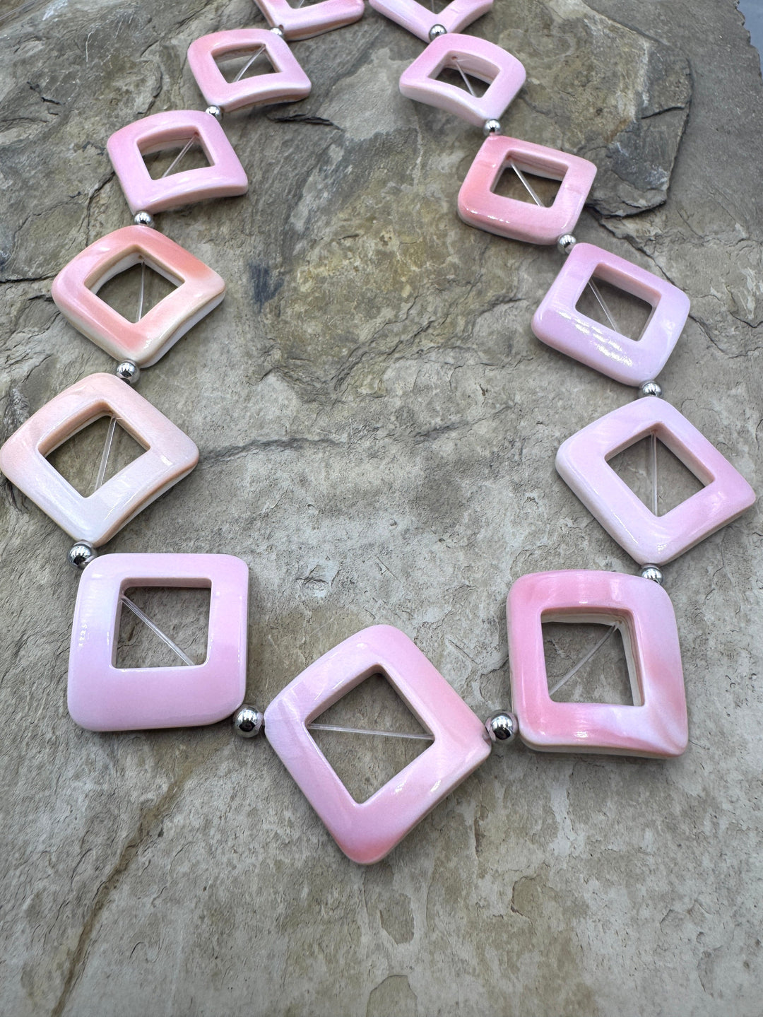 Pink Queen Conch Shell 27mm Diamond Shaped Bead Strand 16