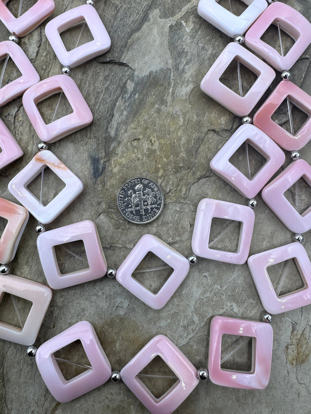 Pink Queen Conch Shell 27mm Diamond Shaped Bead Strand 16