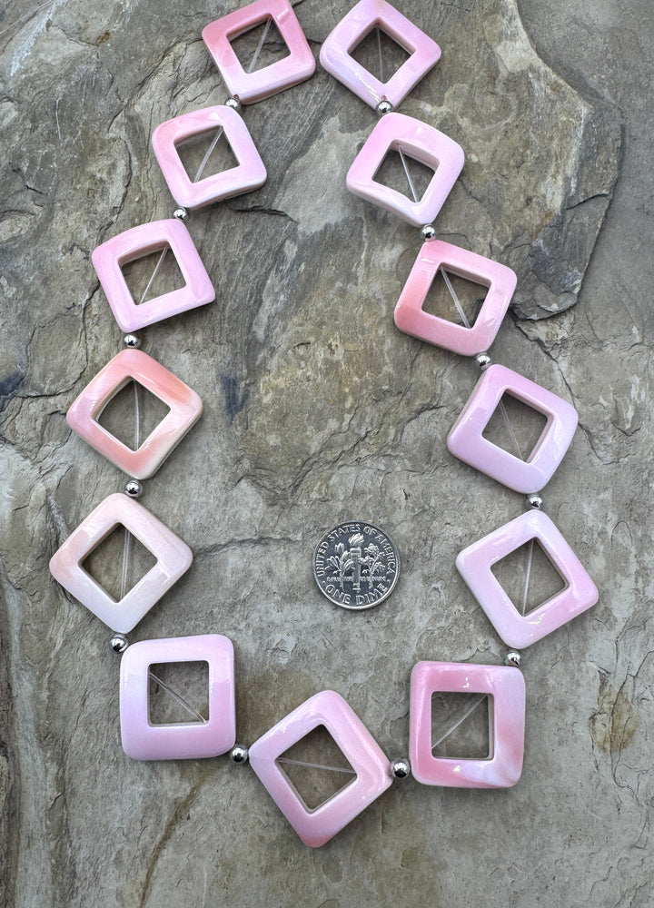 Pink Queen Conch Shell 27mm Diamond Shaped Bead Strand 16