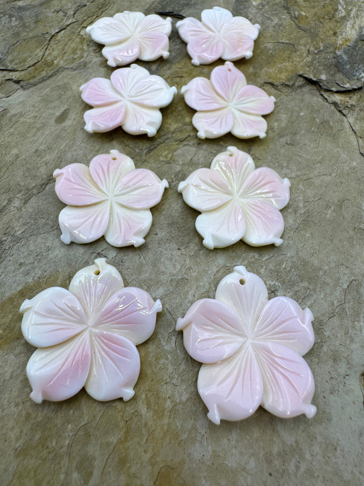 Pink Queen Conch Shell 30mm Carved Flower Earring Bead Pair