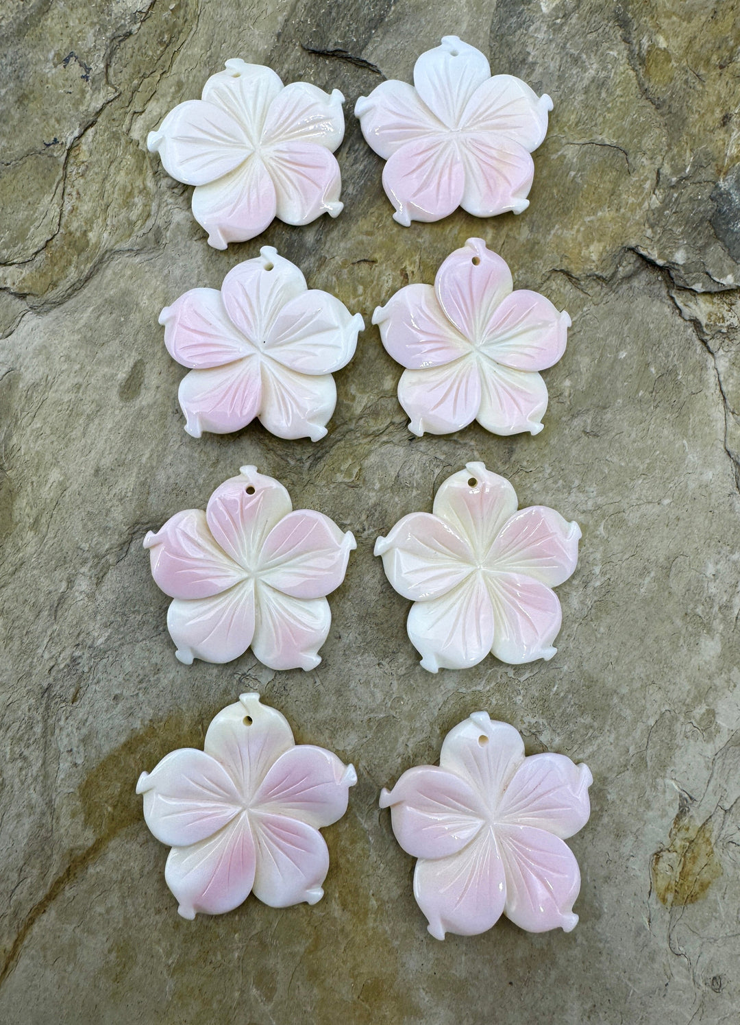 Pink Queen Conch Shell 30mm Carved Flower Earring Bead Pair