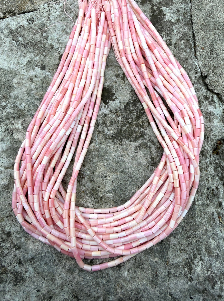 Pink Queen Conch Shell 3x5mm Tube Beads 16 inch Strand