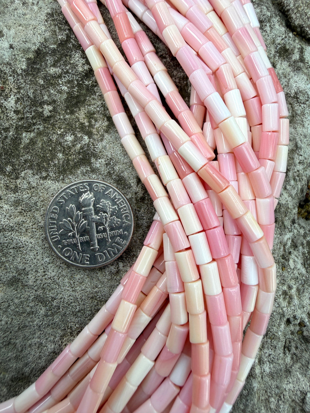 Pink Queen Conch Shell 3x5mm Tube Beads 16 inch Strand