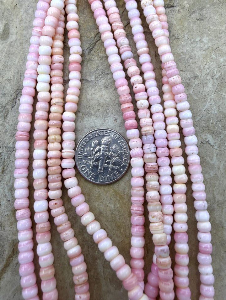 Pink Queen Conch Shell 4mm Rondelle Bead Strand (16 inch