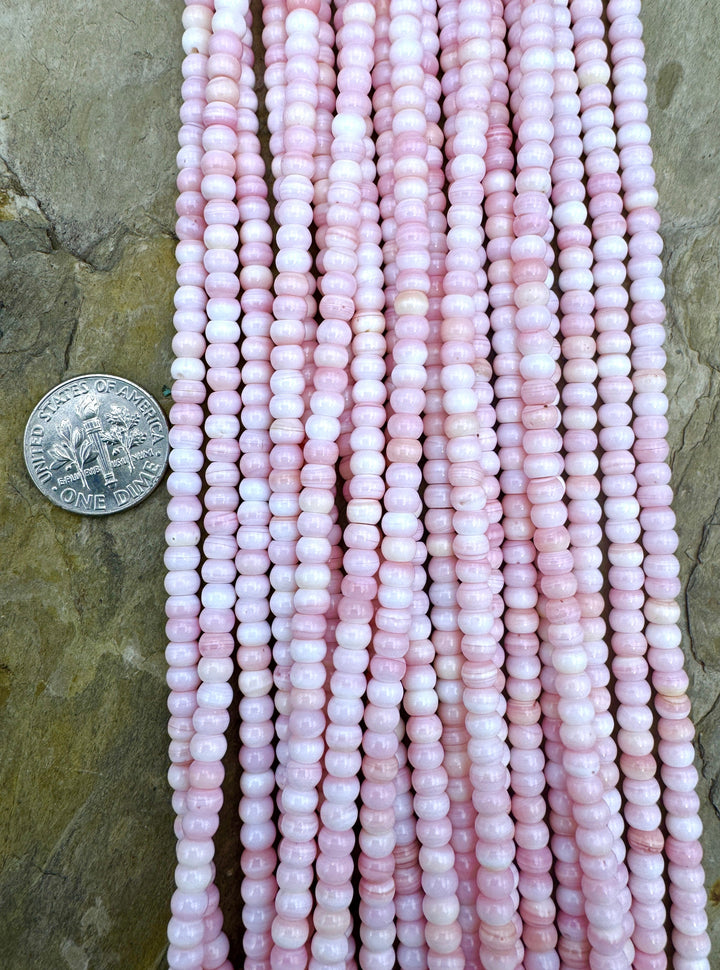 Pink Queen Conch Shell 4mm Rondelle Bead Strand (16 inch