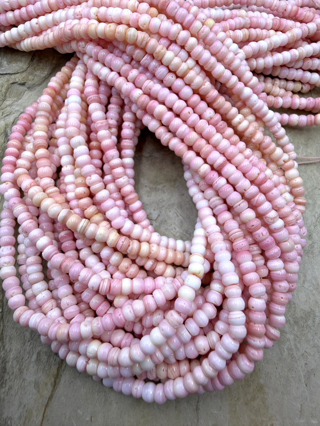 Pink Queen Conch Shell 4mm Rondelle Beads 16 inch Strand