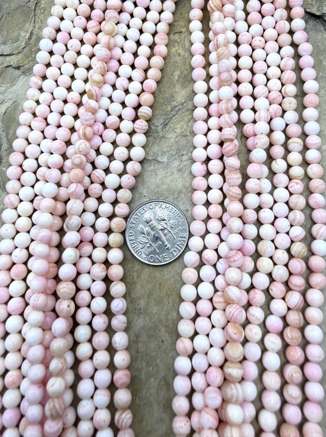 Pink Queen Conch Shell 4mm Round Beads 16 Inch Strand