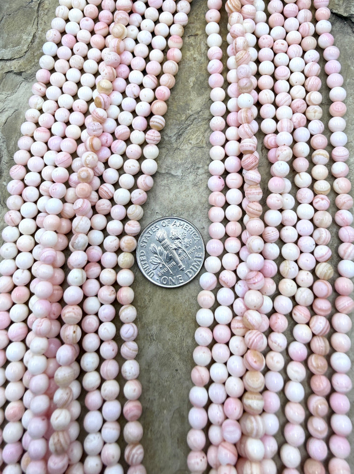 Pink Queen Conch Shell 4mm Round Beads 16 Inch Strand