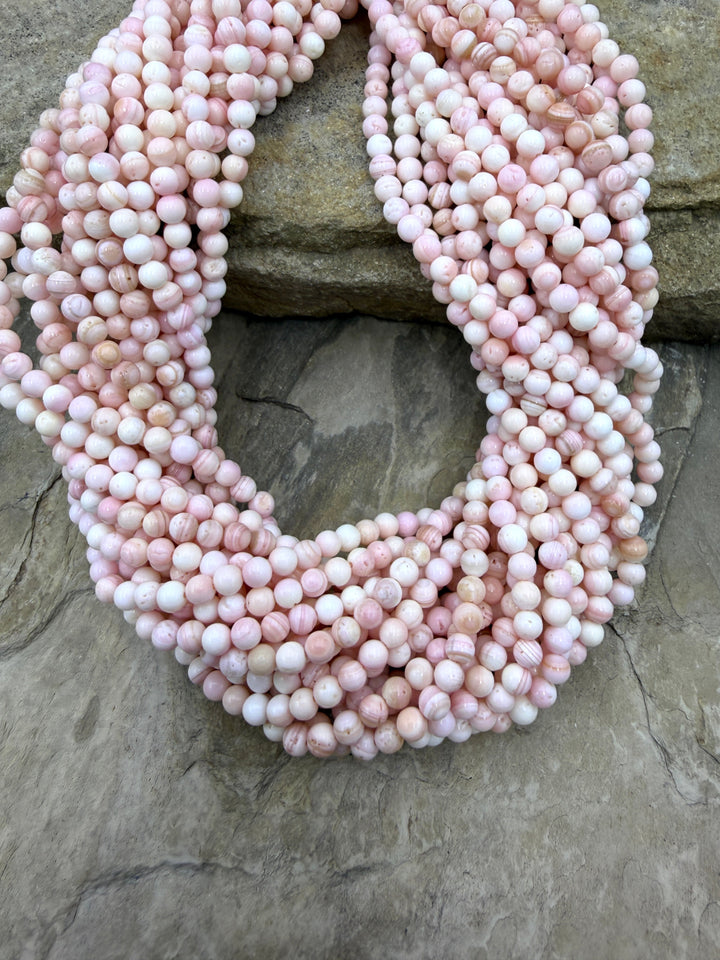 Pink Queen Conch Shell 4mm Round Beads 16 Inch Strand