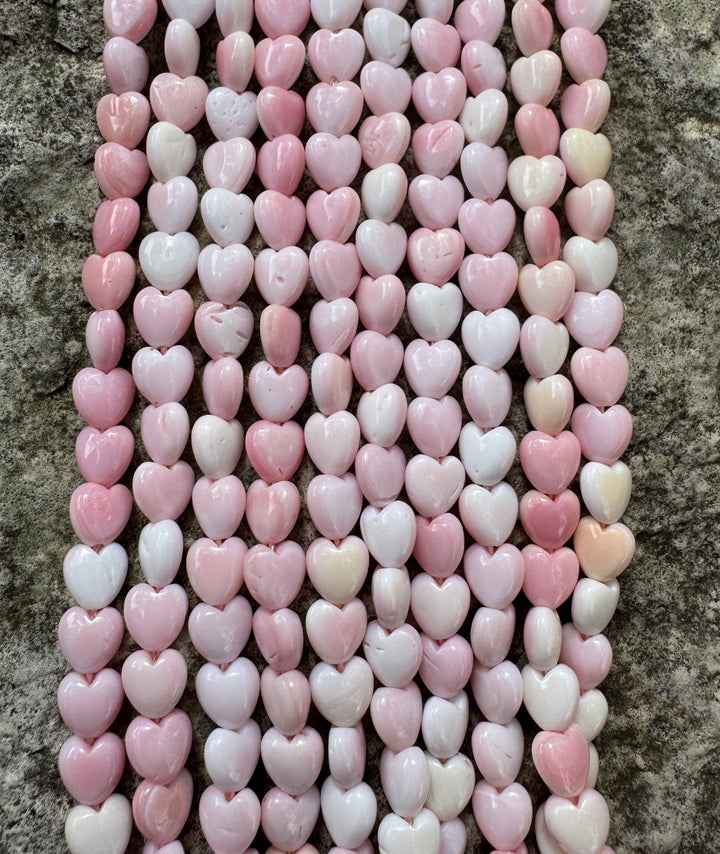 Pink Queen Conch Shell 6mm Heart Bead Strand (16 inch