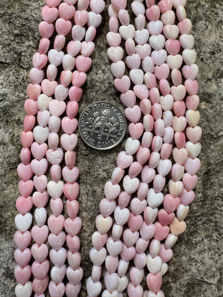 Pink Queen Conch Shell 6mm Heart Bead Strand (16 inch