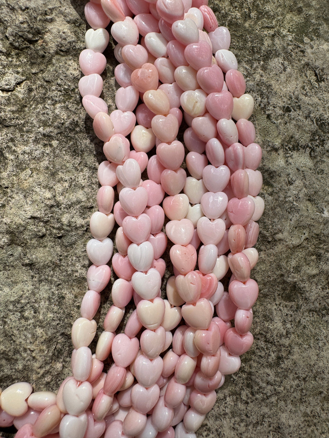 Pink Queen Conch Shell 6mm Heart Bead Strand (16 inch