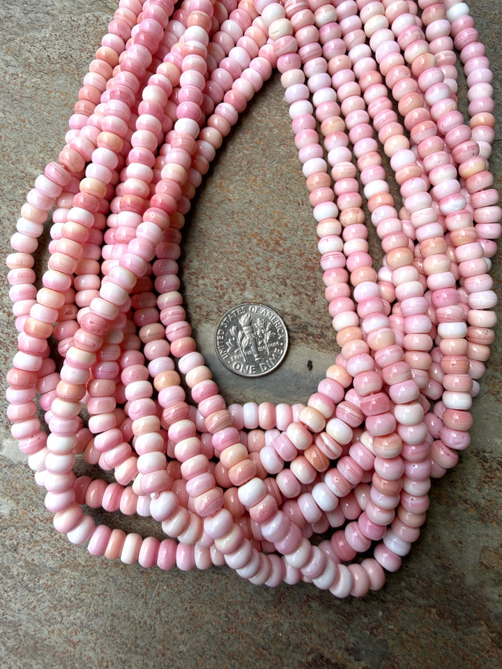 Pink Queen Conch Shell 6mm Rondelle Beads 16 inch Strand