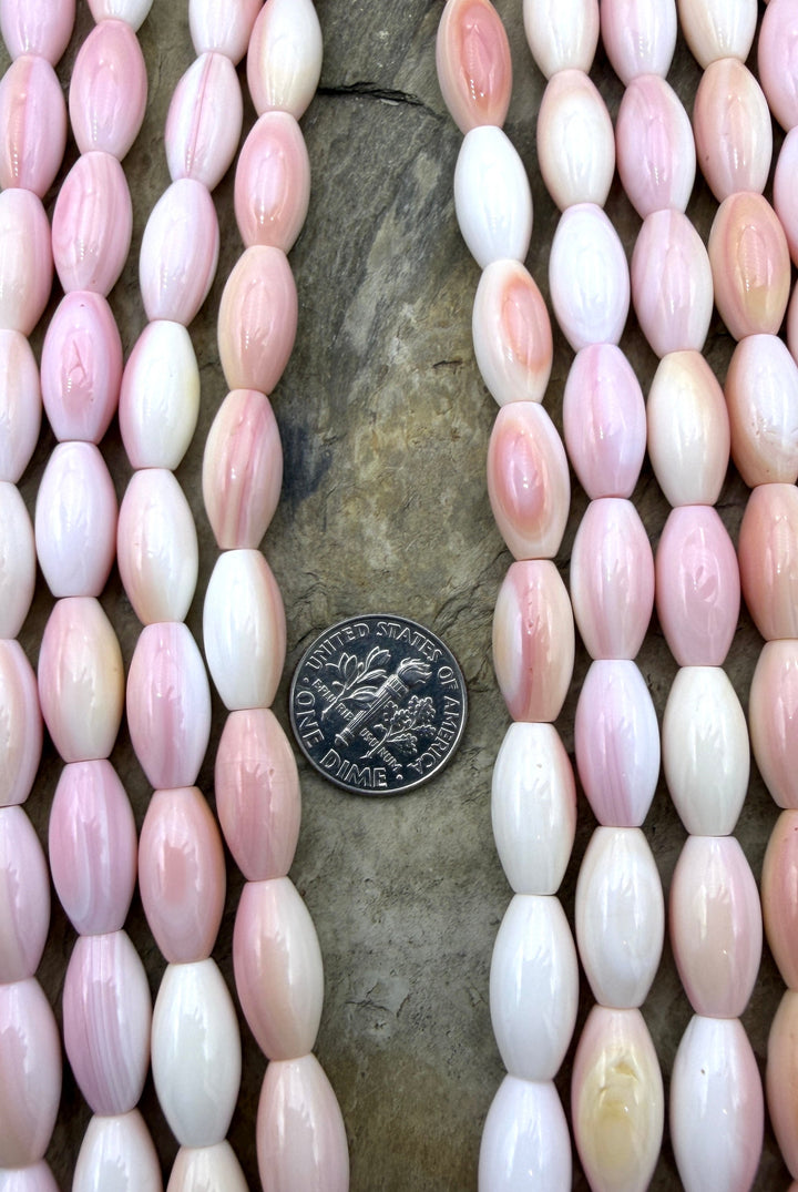 Pink Queen Conch Shell 6x8mm BIG Rice Beads 16 inch