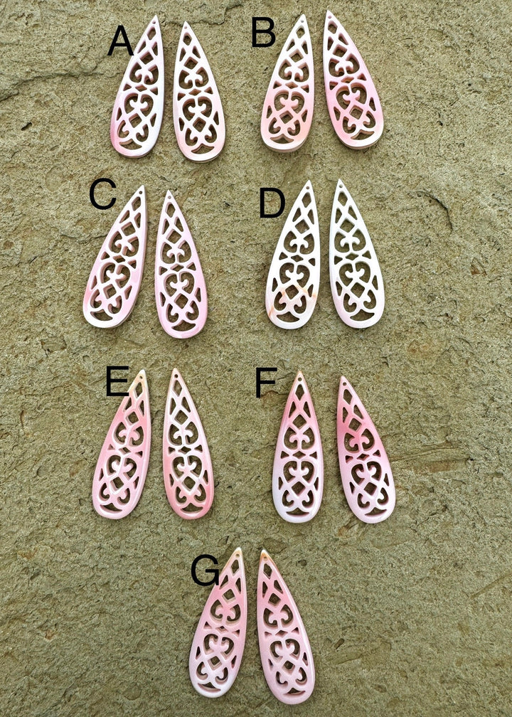 Pink Queen Conch Shell Carved Earring Bead Pairs 15x45mm