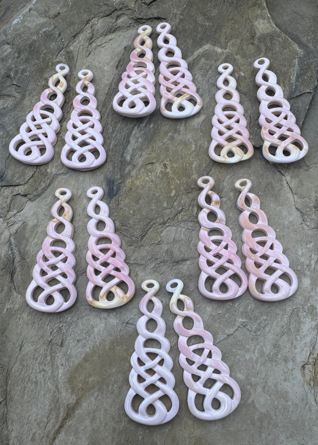 Pink Queen Conch Shell Carved Earring Bead Pairs 8x50mm