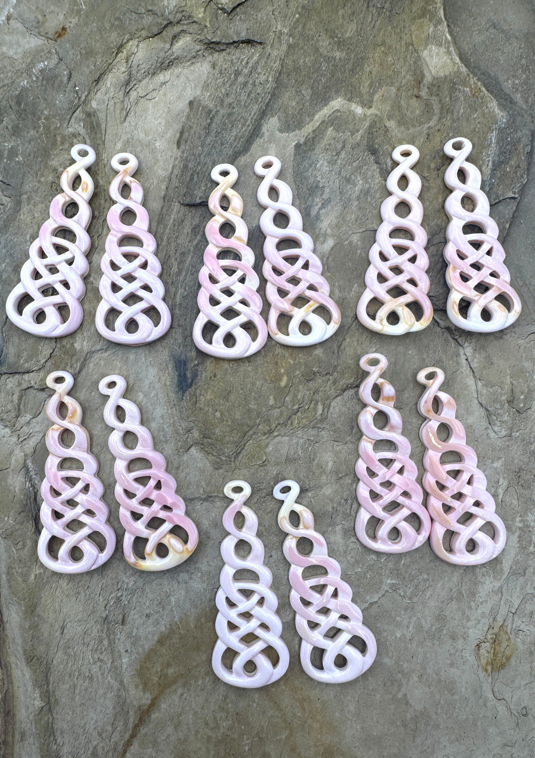 Pink Queen Conch Shell Carved Earring Bead Pairs 8x50mm