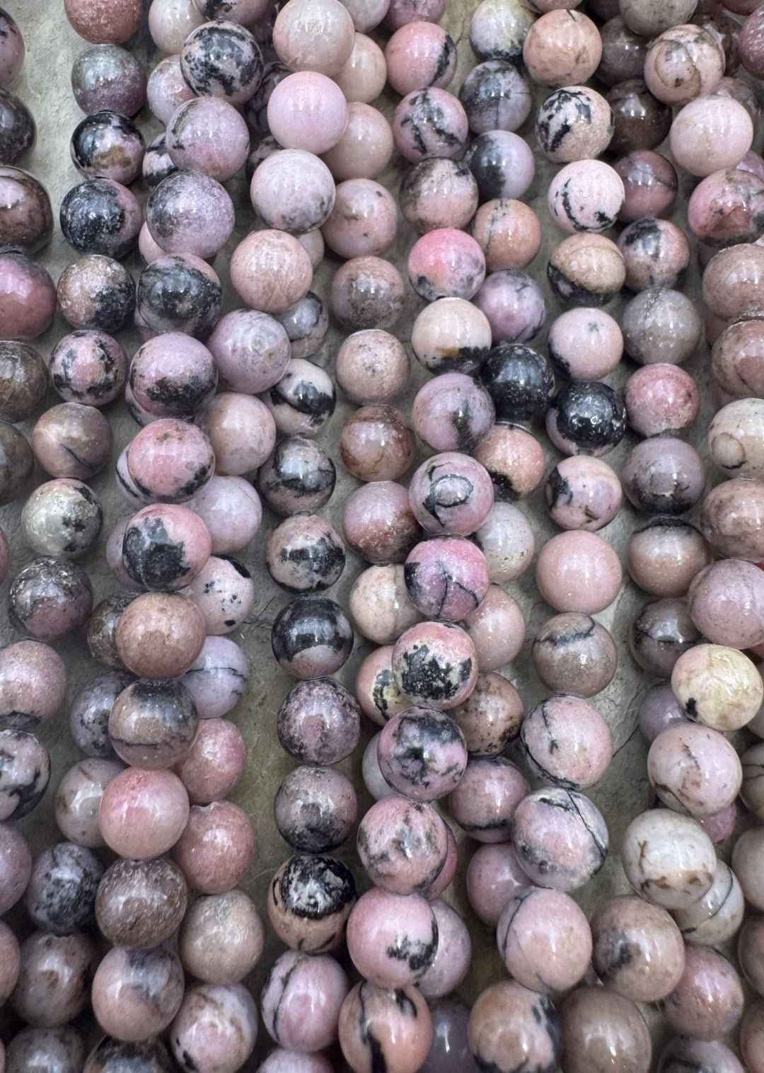 Pink Rhodonite 6mm Round Beads 16 inch Strand - Rhodonite