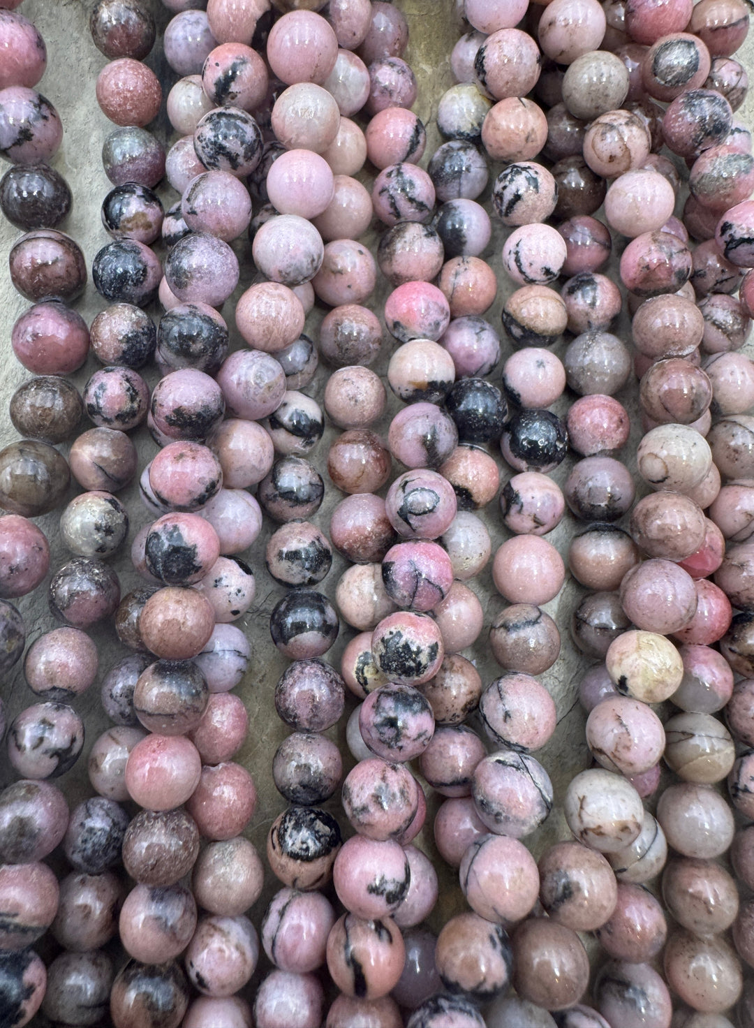 Pink Rhodonite 6mm Round Beads 16 inch Strand - Rhodonite