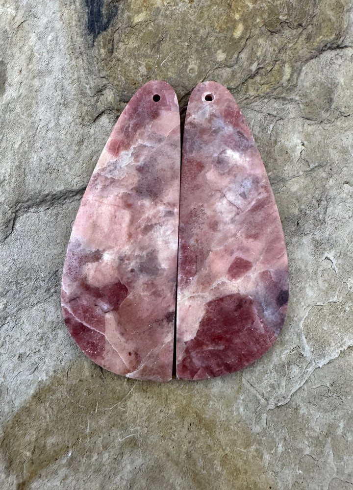 Pink Stromatolite BIG Matching Earring Slab Bead Pair