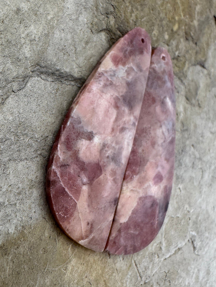 Pink Stromatolite BIG Matching Earring Slab Bead Pair
