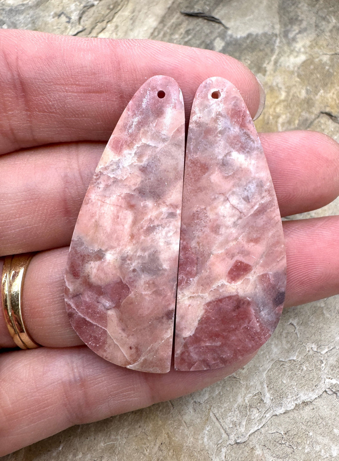 Pink Stromatolite BIG Matching Earring Slab Bead Pair