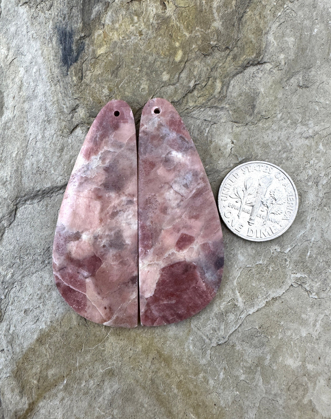 Pink Stromatolite BIG Matching Earring Slab Bead Pair