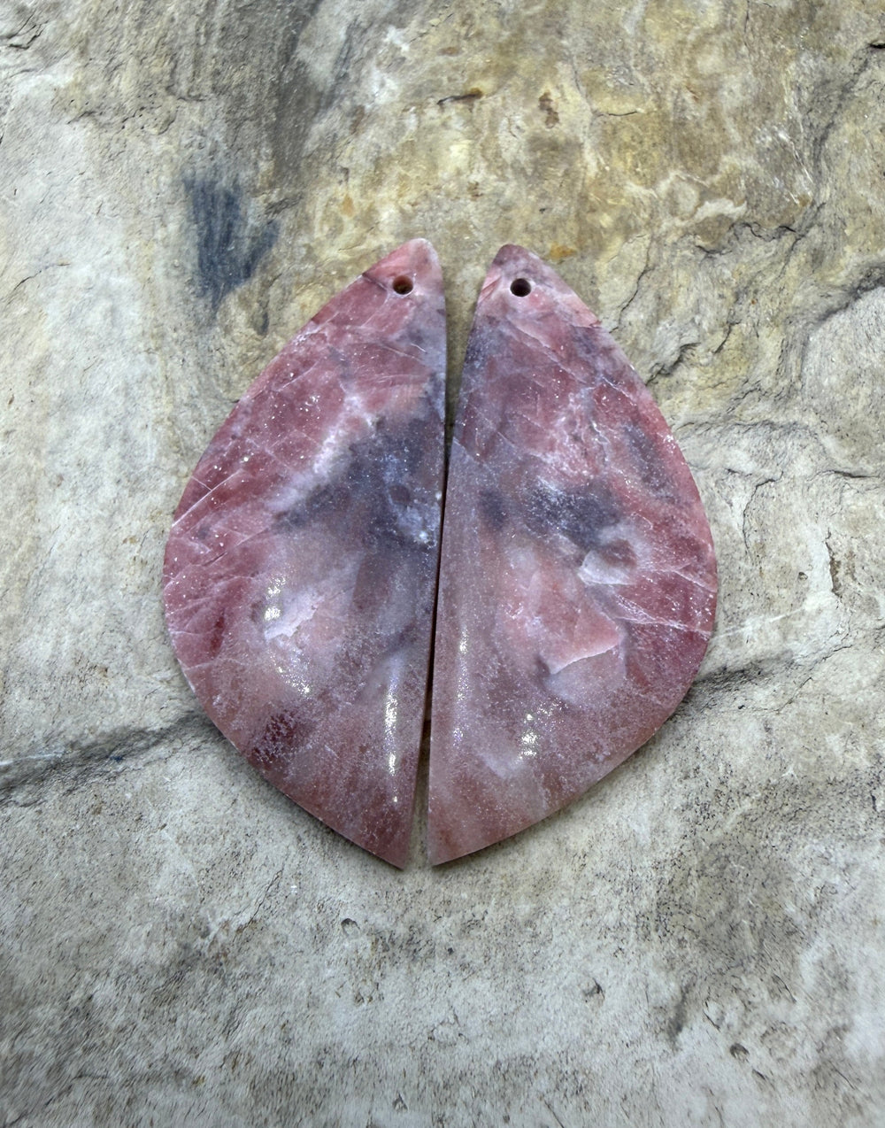 Pink Stromatolite Matching Earring Slab Bead Pair 15x36mm