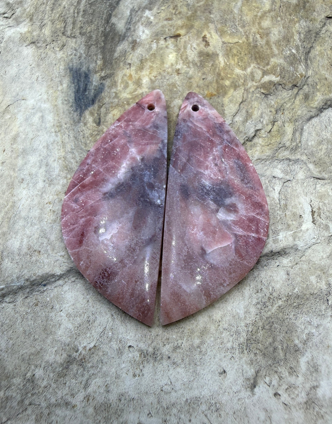 Pink Stromatolite Matching Earring Slab Bead Pair 15x36mm