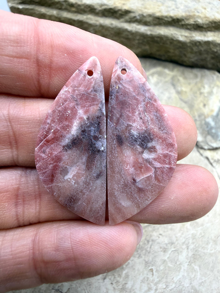 Pink Stromatolite Matching Earring Slab Bead Pair 15x36mm