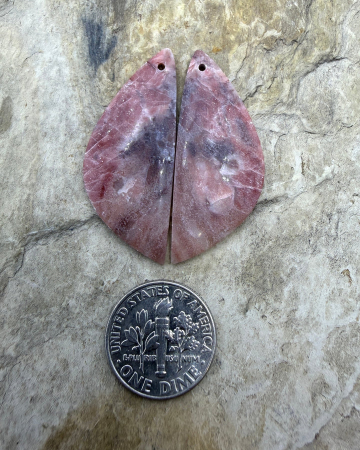 Pink Stromatolite Matching Earring Slab Bead Pair 15x36mm