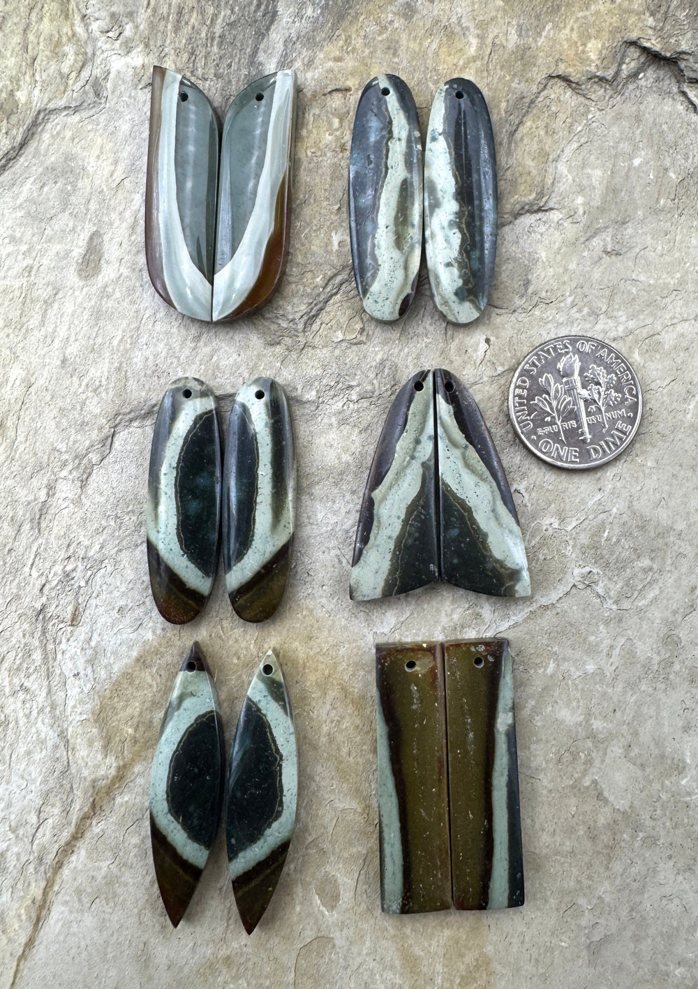 Polychrome Jasper Matching Beads Slab Pairs Various Shapes