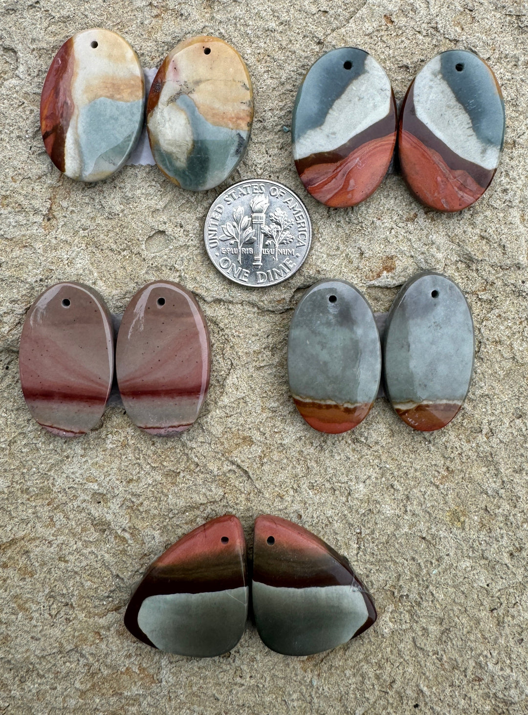 Polychrome Jasper Matching Beads Slab Pairs Various Shapes