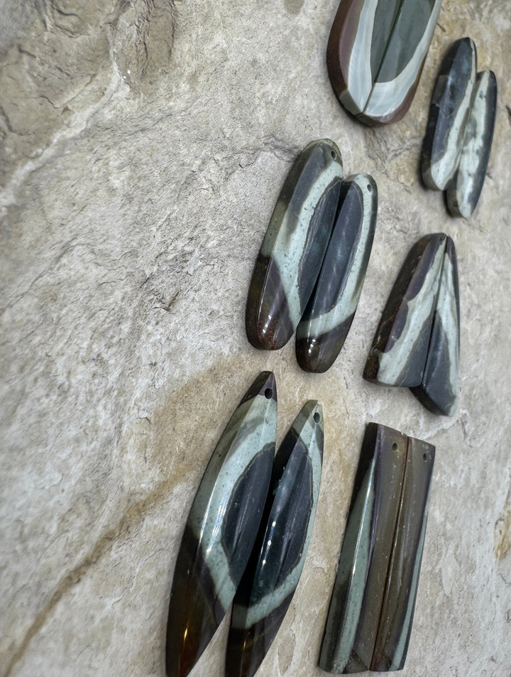 Polychrome Jasper Matching Beads Slab Pairs Various Shapes
