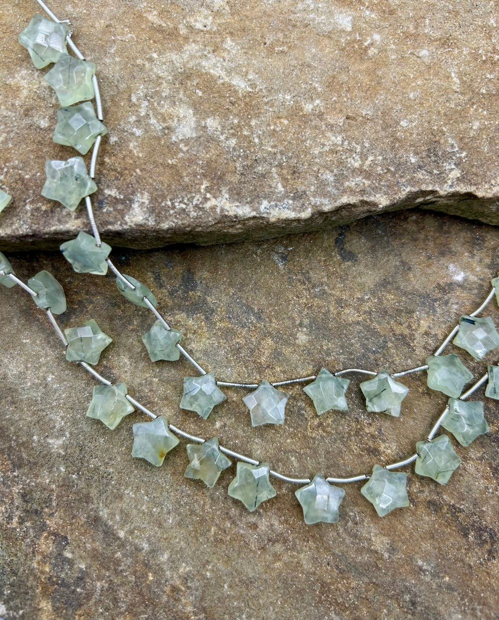 Prehnite Star Beads 12mm 14 stars ONE 8 Inch strand