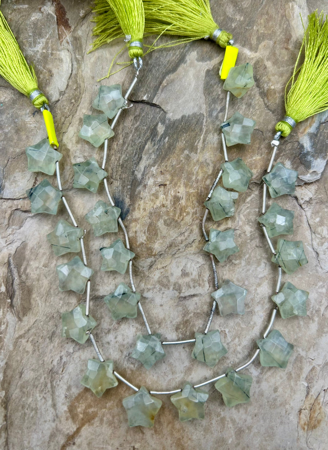 Prehnite Star Beads 12mm 14 stars ONE 8 Inch strand
