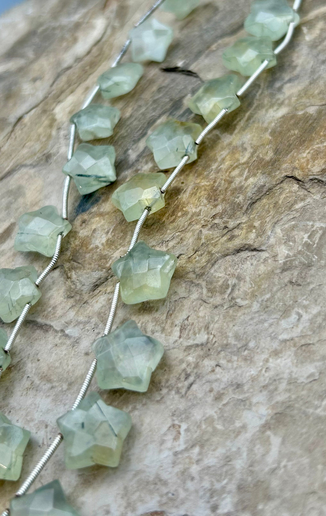 Prehnite Star Beads 12mm 14 stars ONE 8 Inch strand
