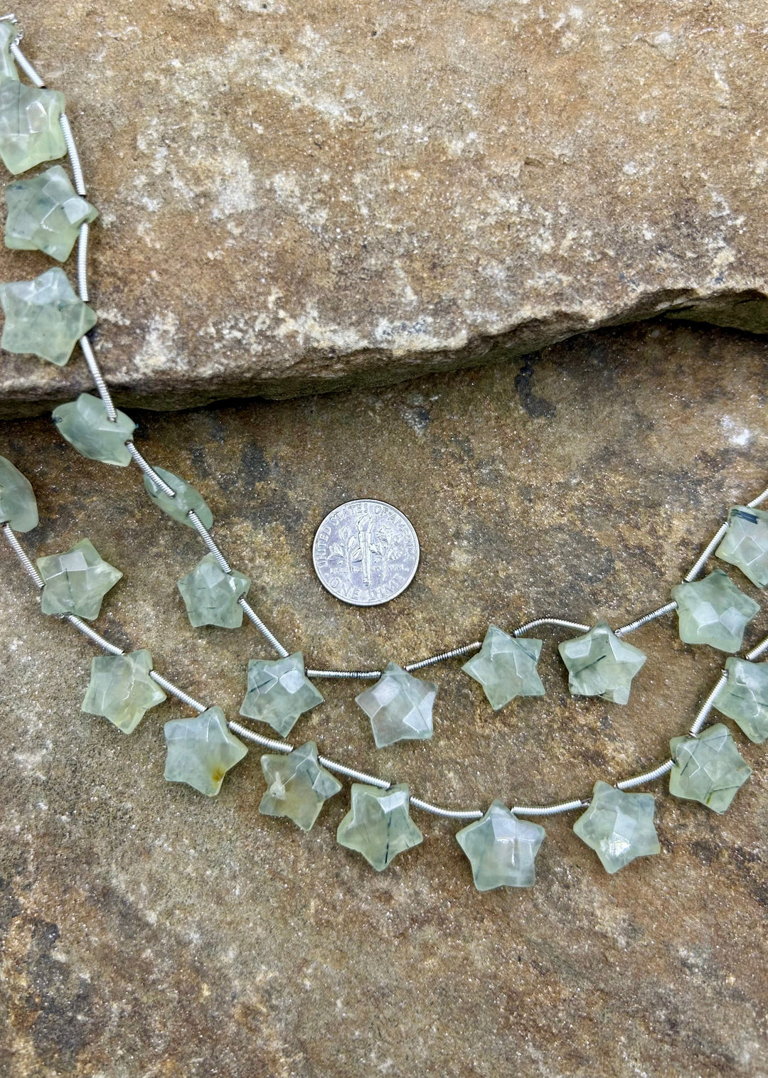Prehnite Star Beads 12mm 14 stars ONE 8 Inch strand