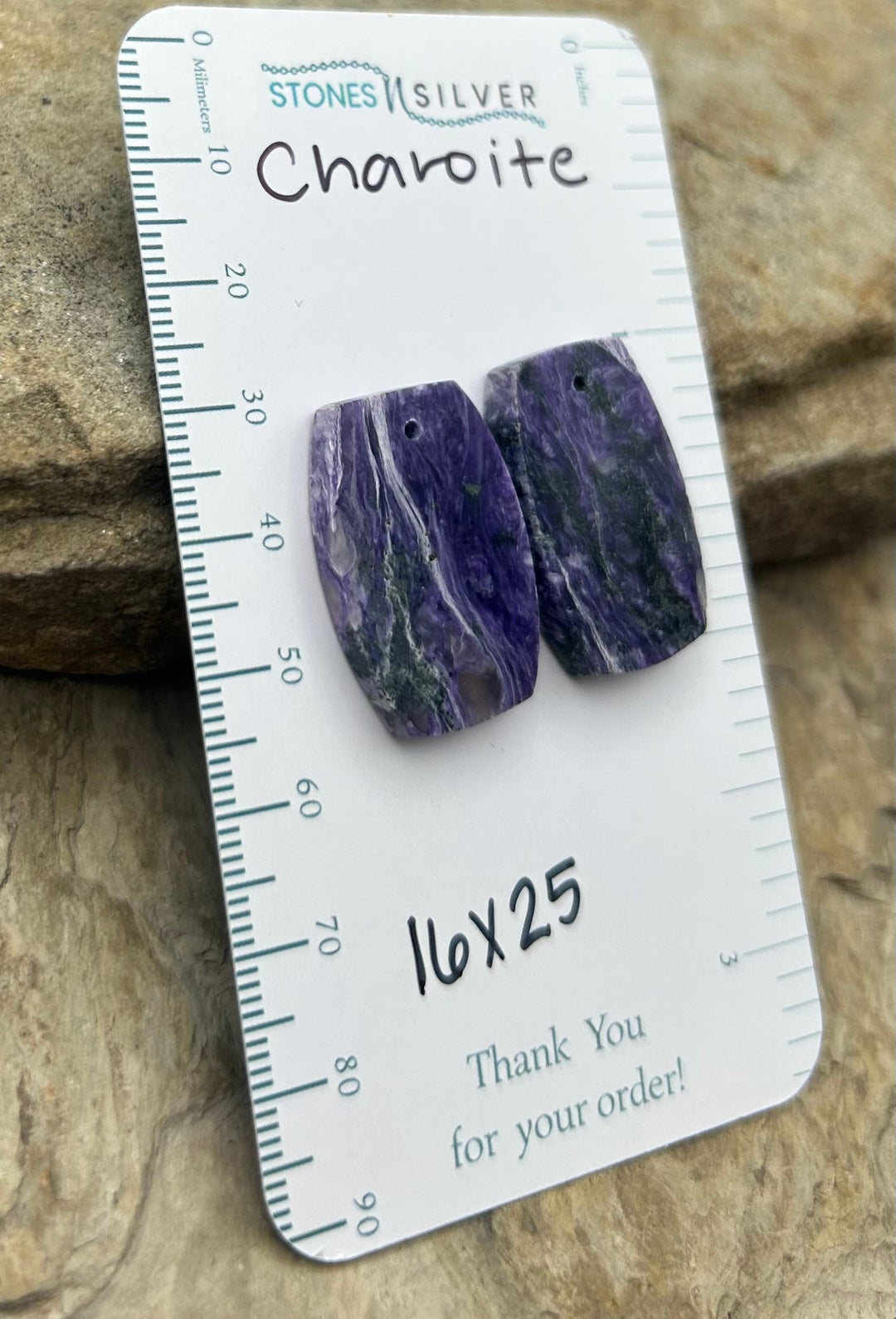 Premium Color Charoite Matching Earring Slab Bead Pair
